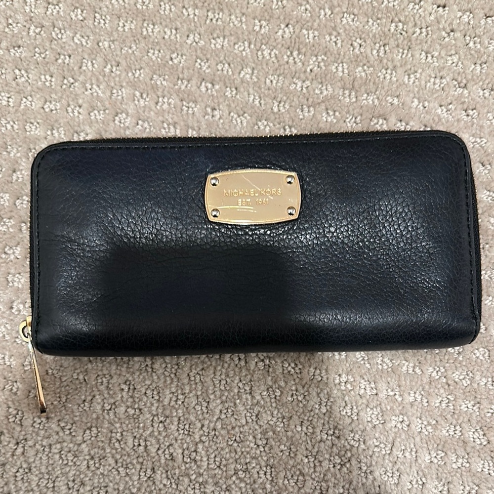 Michael Kors Black Leather Zip-Around Wallet